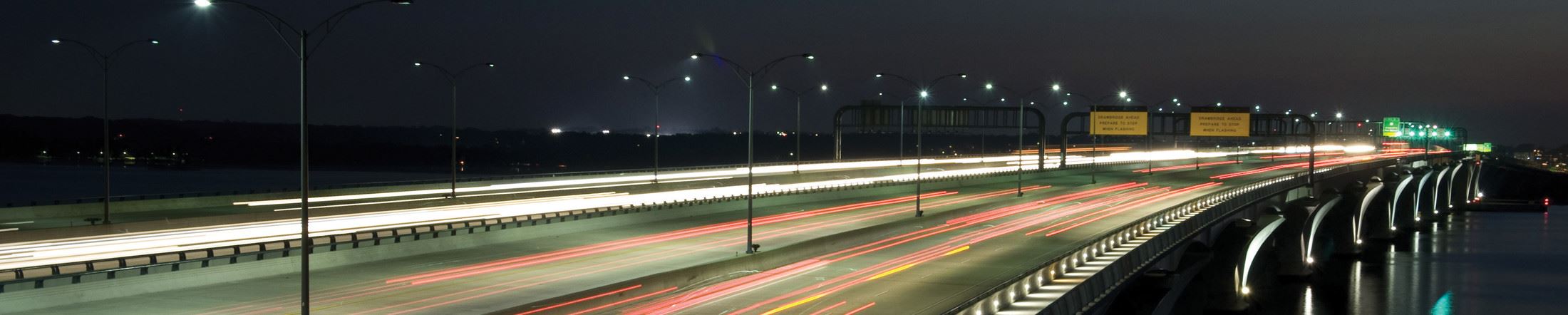 Bridge with traffic light trails
